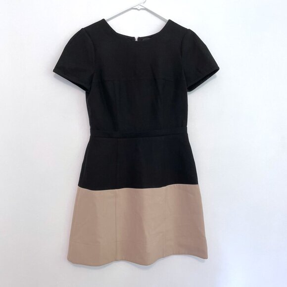 BCBGMAXAZRIA Hannah Dress Black Tan Brown Colorblock Color Block Fit Flare Mini - Picture 2 of 16